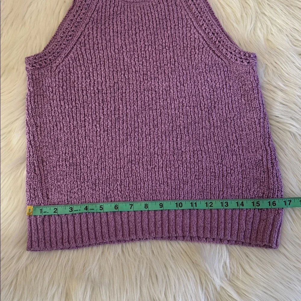 J. Crew Pointelle Purple Lavender High-Neck Textured Knit Sweater Tank Top S